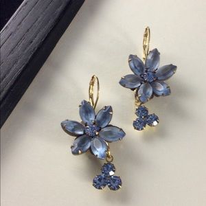 Blue Floral and Crystal Dangle Earrings